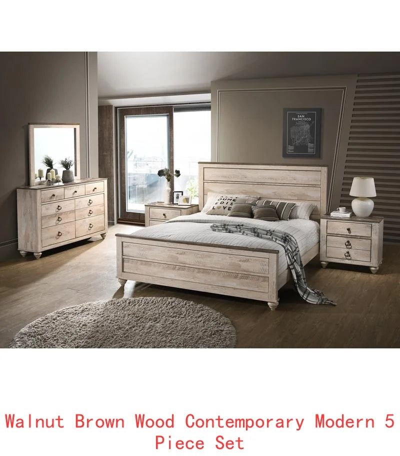 Contemporary White Wash Finish 5-Piece King Bedroom Set