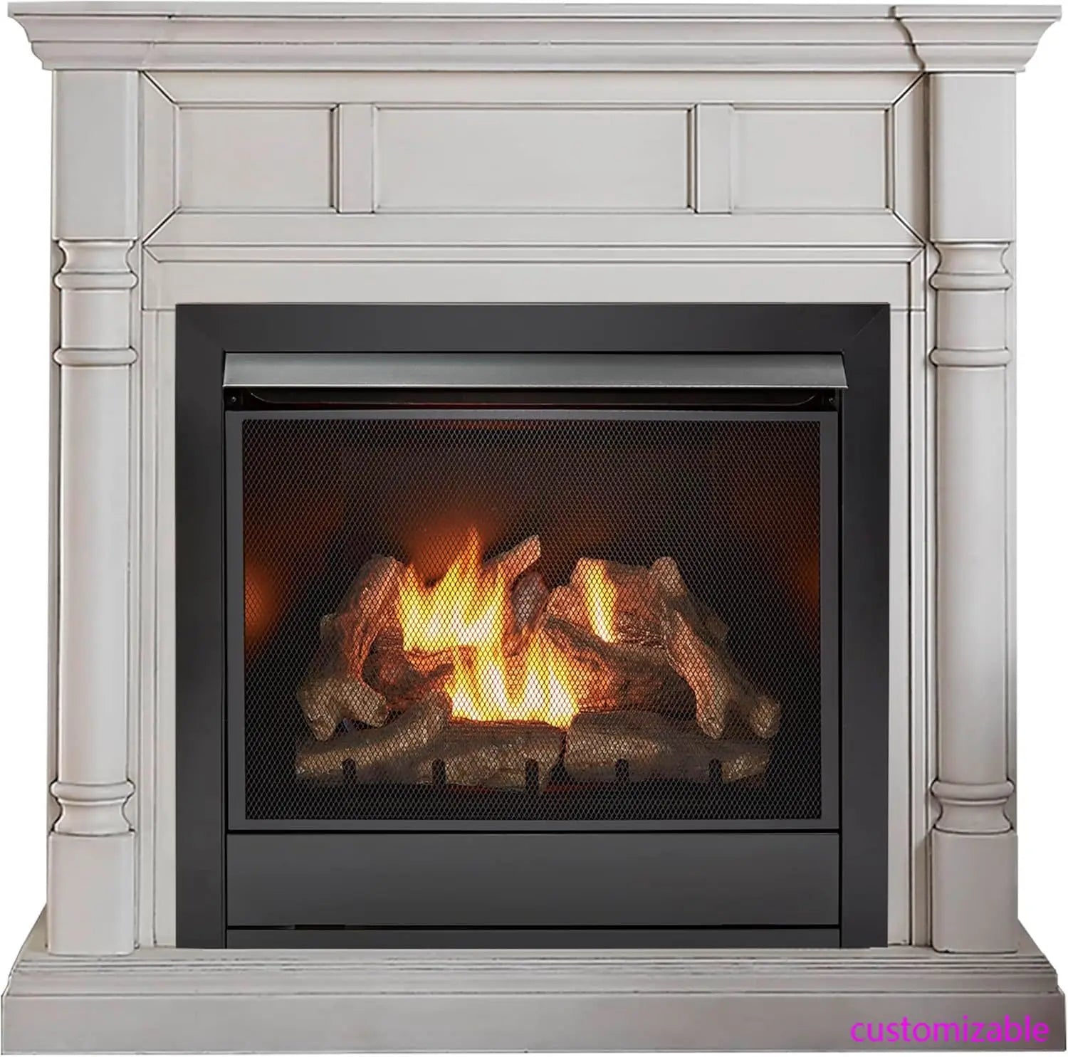 Dual Fuel Ventless Gas Fireplace System with Mantle, Remote Control, 9 Fire Logs, Use with Natural Gas or Liquid Propane