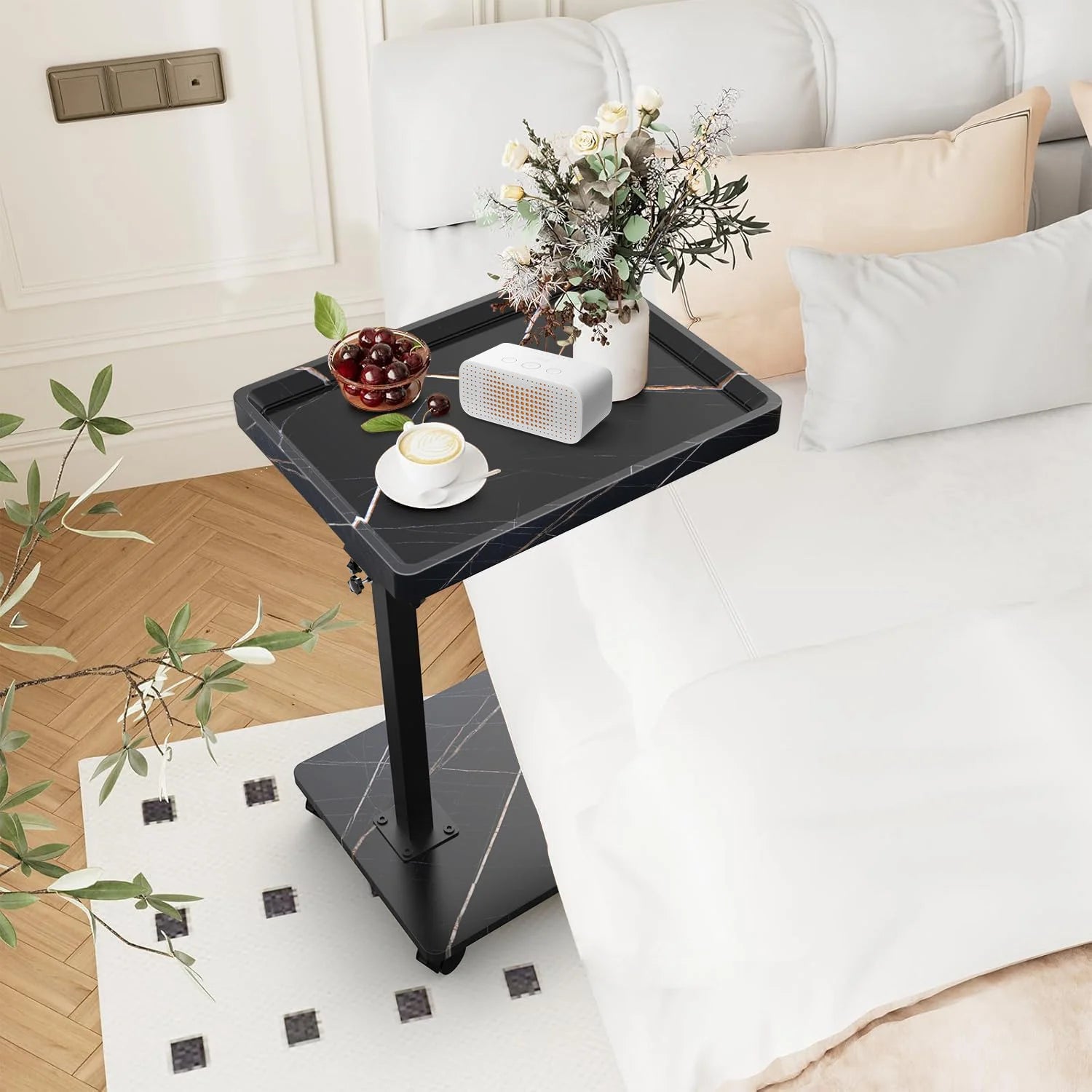 15.74x11.81 Inch Coffee Table C-Shaped Simple Mobile Rolling Storage Desk Home Bedside Corner Sofa Cabinet Family Side Tables
