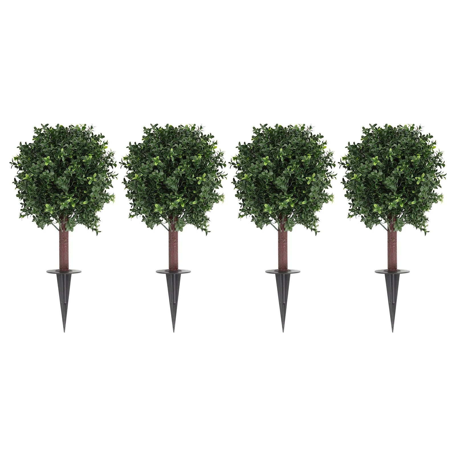 Set of 4 Artificial Boxwood Topiary Ball Trees, 25.6in Faux Potted Plants, UV Resistant, Outdoor Fake Shrubs with Ground Spikes, Realistic Green Foliage, No Fade, No Maintenance, Easy Install, for Garden, Patio, Porch, Home,