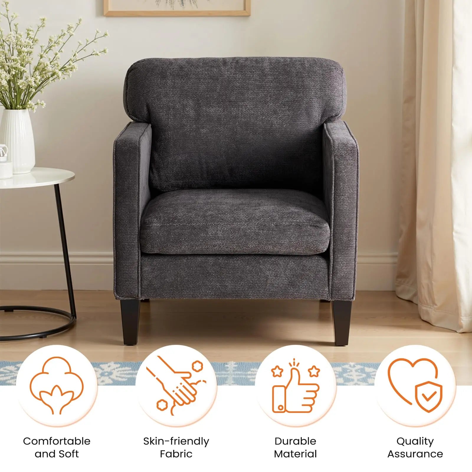 JHK Modern Accent Chair for Living Room/ Ergonomic with Armrest and Backrest Lumbar Support /Reading Lounge Chair For Bedroom