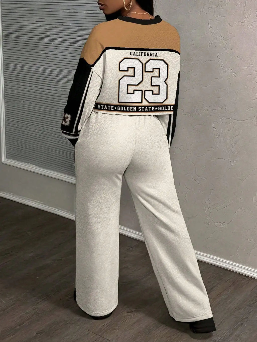 California 23 Two Piece Set Women's Streetwear Crop Top & Wide Leg Pants/Fall Winter