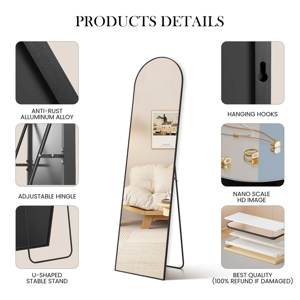 Full Length Mirror with Stand 59"x16" Floor Mirror with Aluminum Alloy Frame Body Wall-Mounted Mirrors For Bedroom/ Bathroom