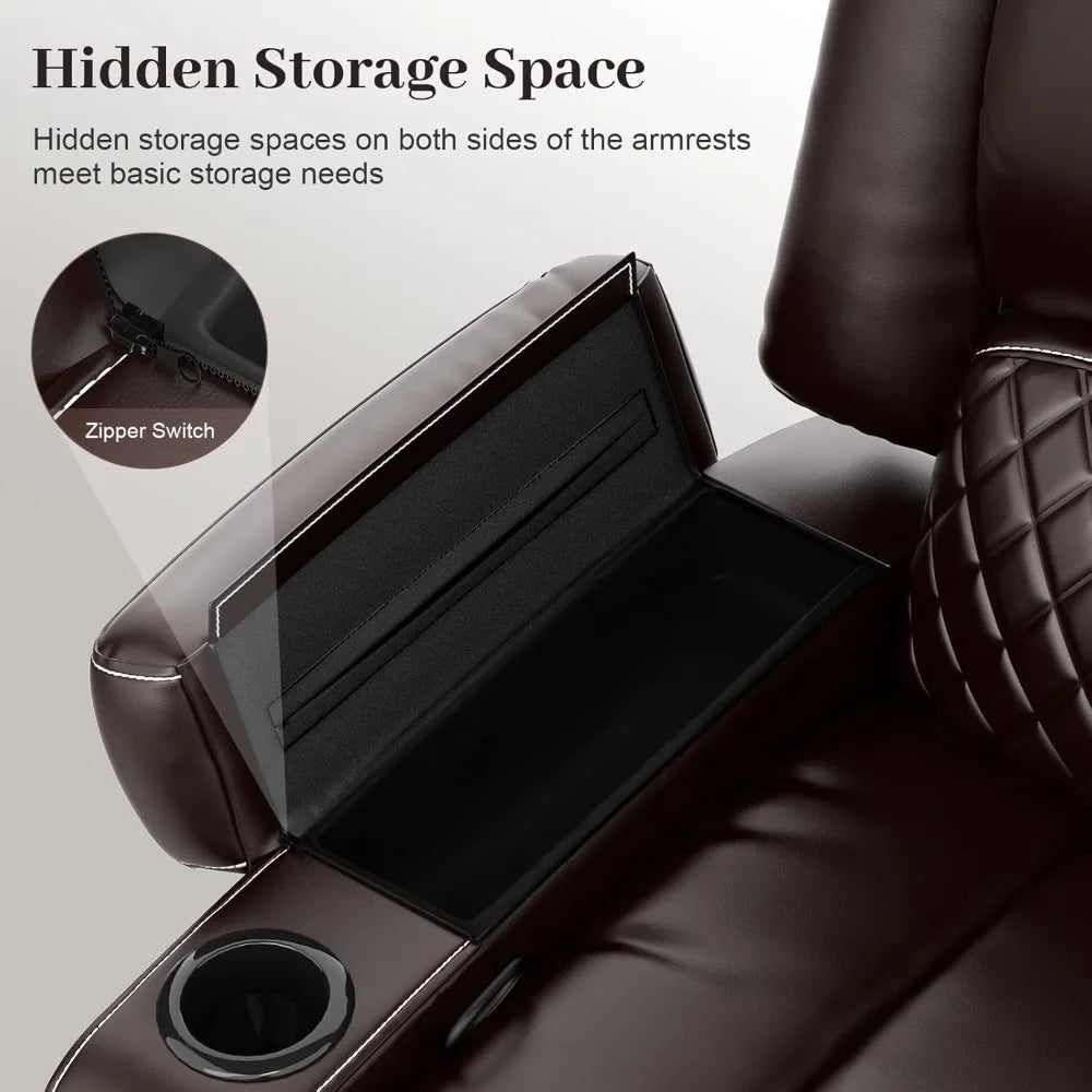 Adult Dual-Tier Faux Leather Reclining Loveseat with Detachable Armrest
