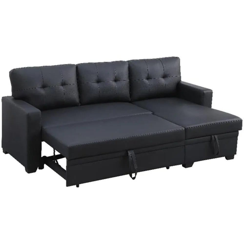 Reversible Polyester Sleeper Sofa with Convertible Storage, Chaise, and Tufted Cushions