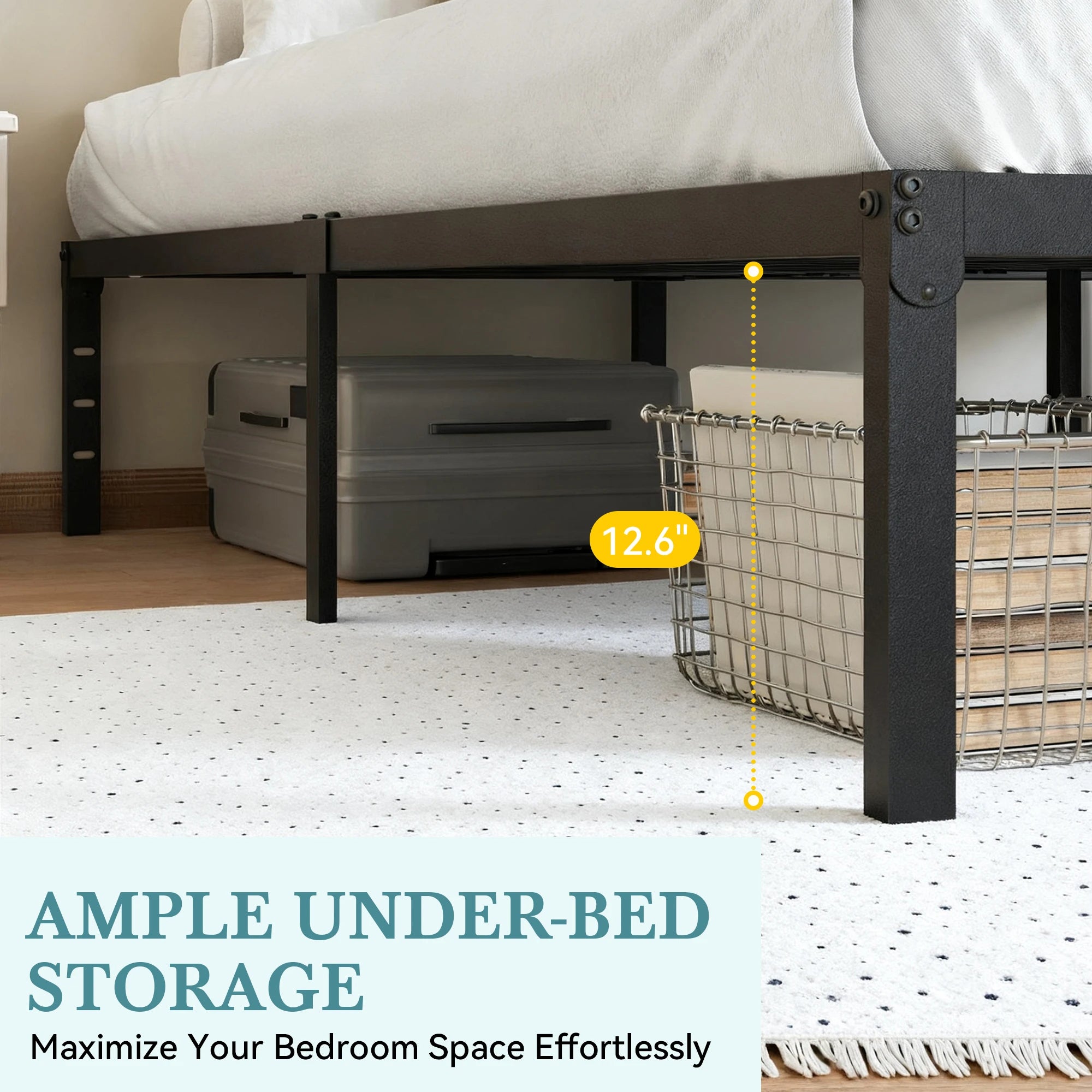 HOOMIC Twin/Full/Queen/King Heavy-Duty Metal Bed Frame with 14 Inch Under-Bed Storage — No Box Spring Needed, Easy Assembly
