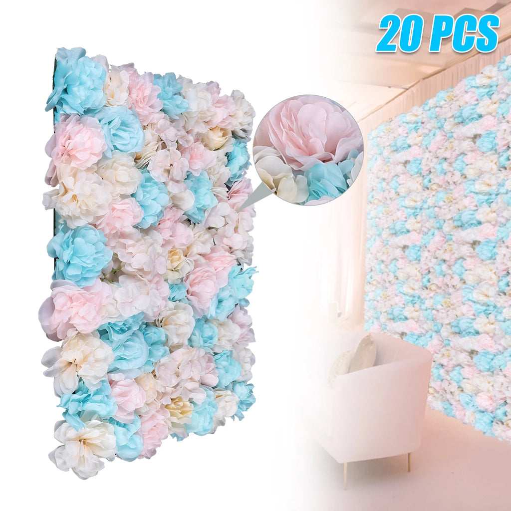 12Pcs Artificial Flower Wall Panels 60x40cm, 3D Realistic Silk Rose Hydrangea Dahlia Greenery Fence Decor for Balcony /Garden/ Indoor Outdoor, DIY Privacy Screen, No Watering Needed, Housewarming Gift