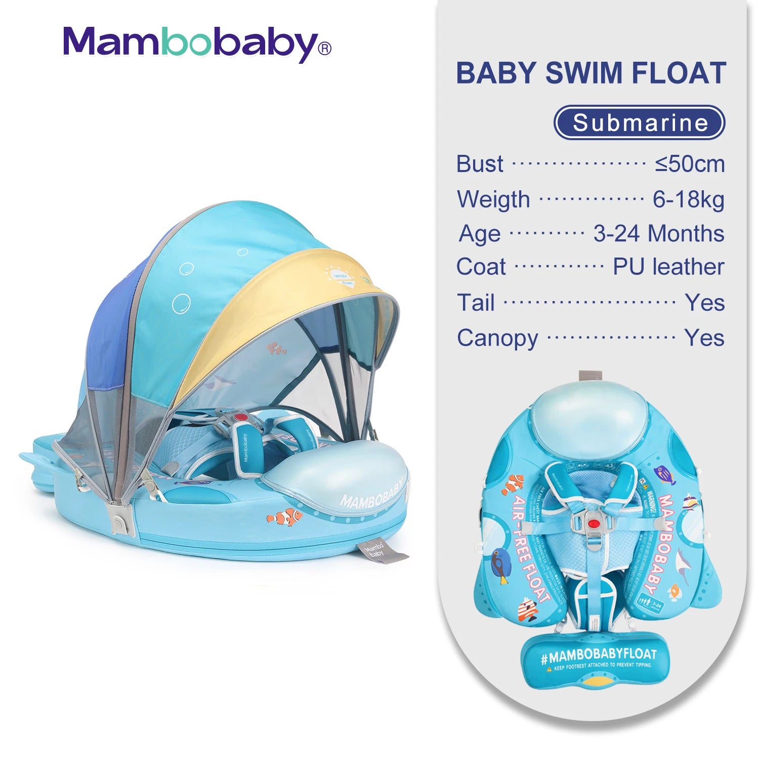 Animal Float/ Non-Inflatable Safe Solid Core Baby Swimming Buoy Water Trainer/ Infant Pool Swim Ring with Canopy