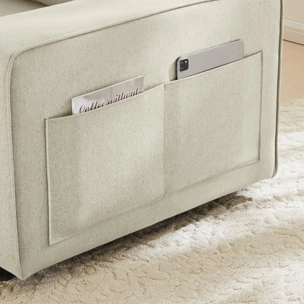 Modern 2-Seat Sofa with Storage, Side Pockets, and USB Charging Ports for Living Room and Office