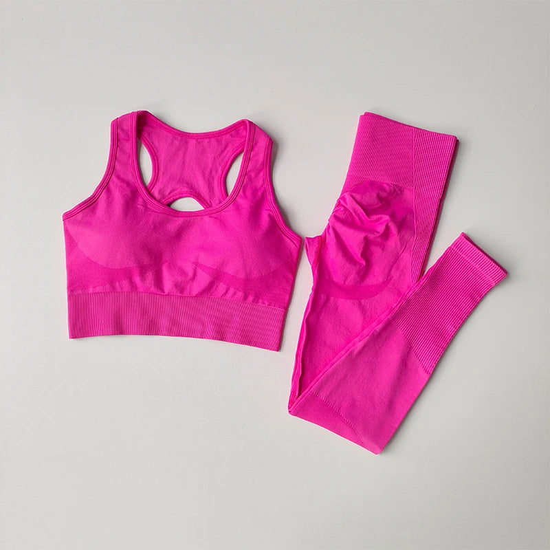 Women's Seamless Workout Set High Waisted Yoga Pants & Sports Bra with Removable Pads Booty Lifting for Running Training