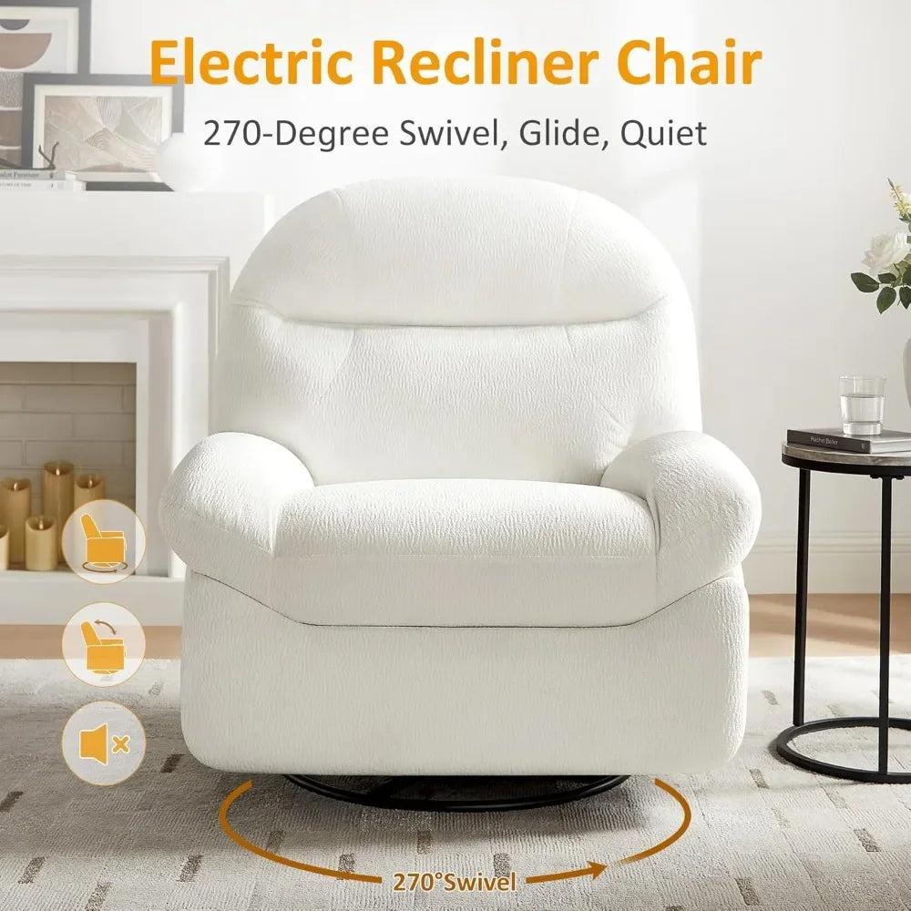 Power Recliner Chair with USB And Type-C Charging 270° Swivel Glider Rocker Electric Nursery Recliner for Living Room/ Bedroom