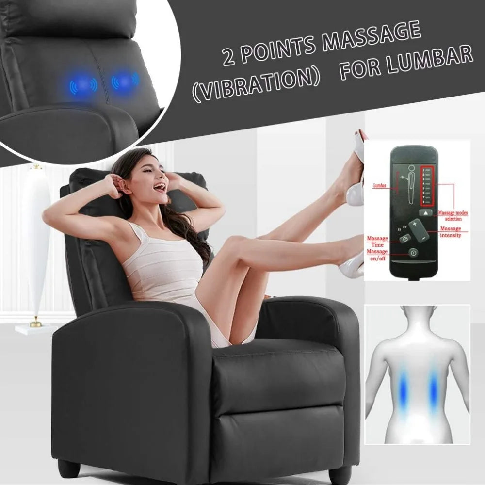 Recliner Chair for Living Room Massage Reading Sofa Home Theater Seating Modern Reclining Easy Lounge with PU Leather Padded Sea