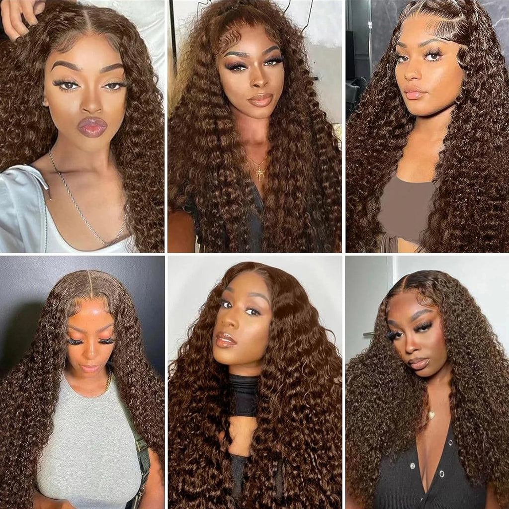 Chocolate Brown Curly Lace Front Human Hair Wigs 13X6 5X5 Lace Frontal Wig Brazilian Deep Wave Colored Bleached Wigs For Women