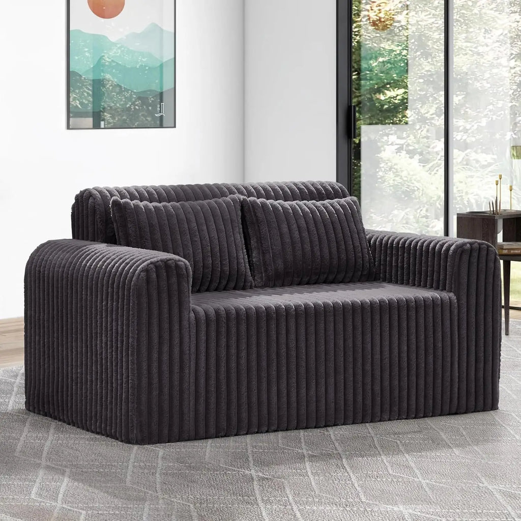 Couch Sofa 2-Seater Foam Sofa Loveseat for Small Spaces Comfy Sofas with Removable Cover Furry Couch with Pillow
