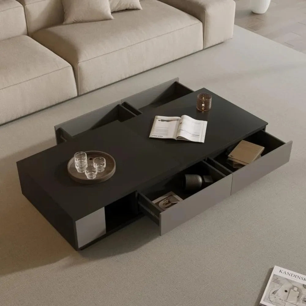 Extendable Modern Coffee Table with Large Storage Drawers, Black & Grey