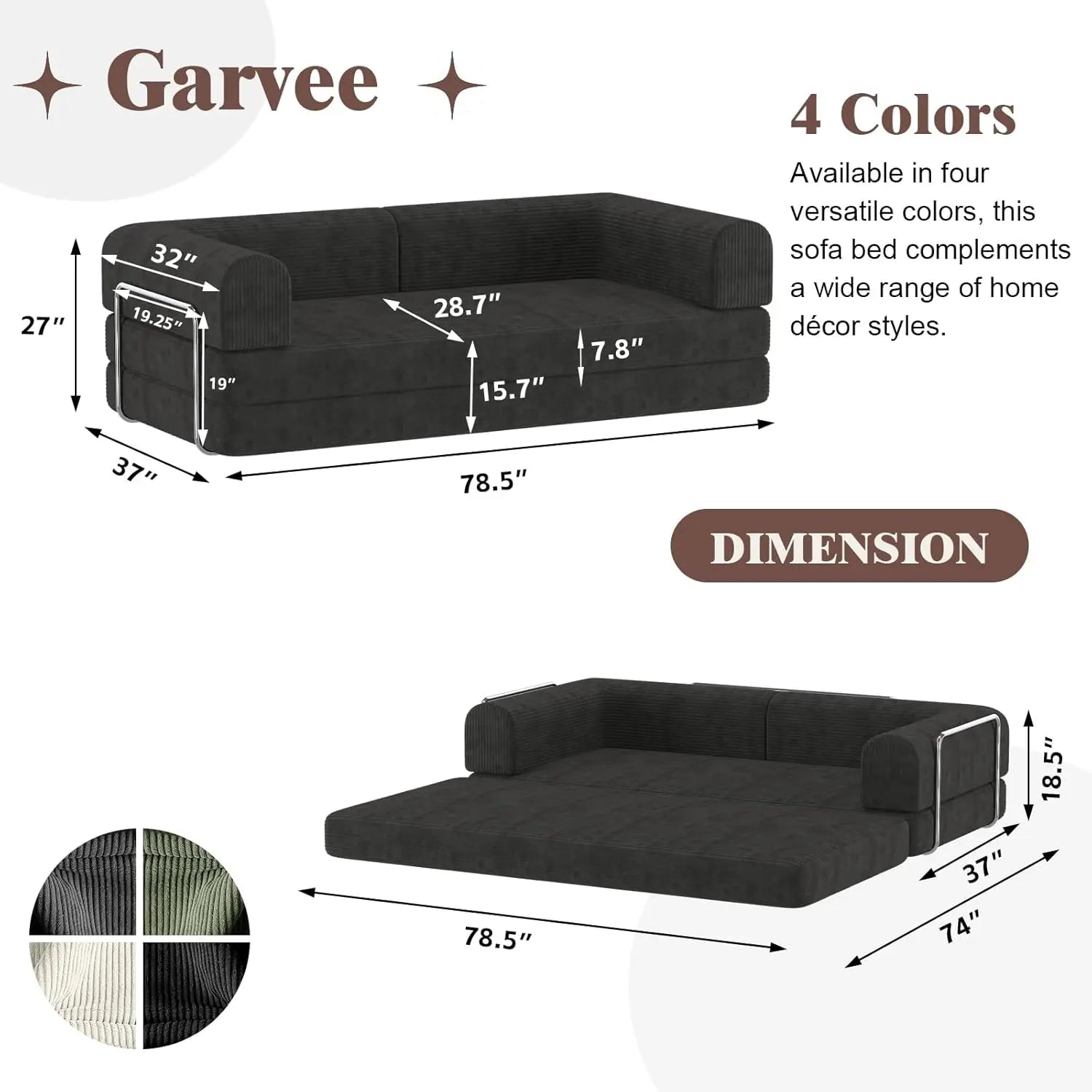 Convertible Corduroy Sleeper/Sofa Bed, Folding Mattress Couch