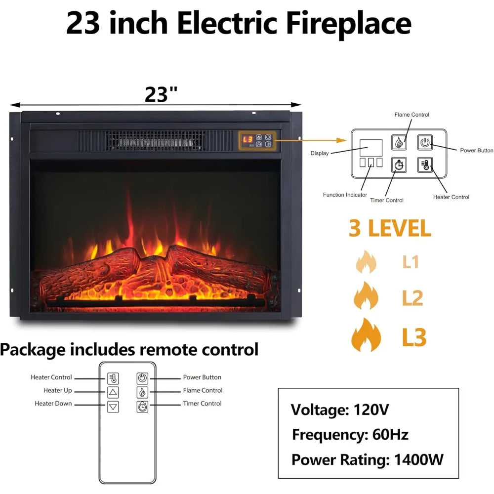 45" Flip Top Electric Fireplace with Mantel, Electric Fireplace Heater, TV Stand with Freestanding Electric Fireplaces, Remote Control
