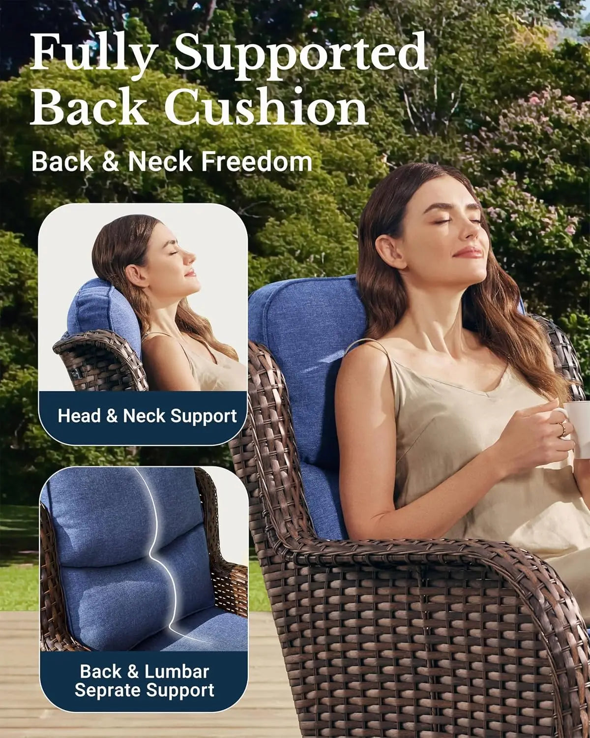 Luxury Patio Furniture Set with 6-inch Thick Cushion, Outdoor Couch and High Back Swivel Rocker Patio Chairs, 7PCS Wicker Set