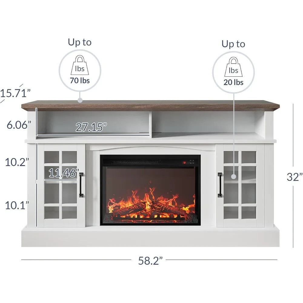 Traditional 58" Rustic TV Stand with 23" Electric Fireplace Heater with Sound, Media Entertainment Center Console
