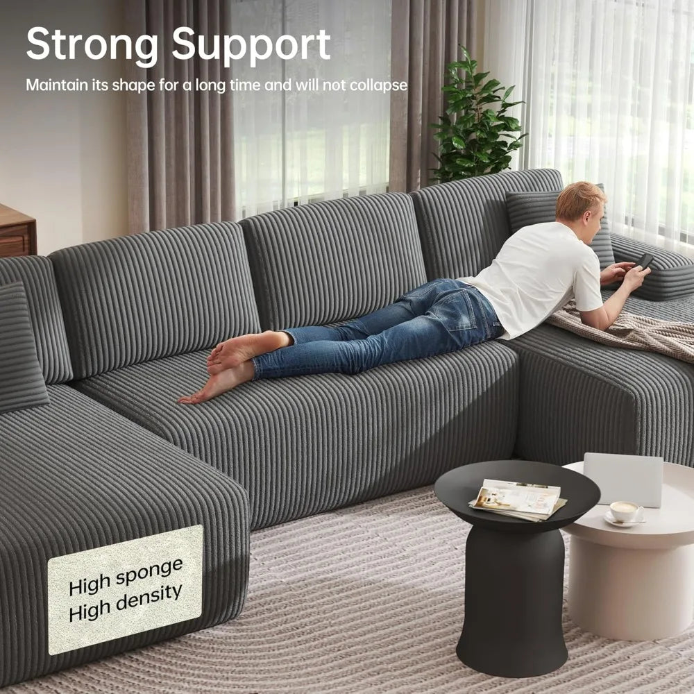 126.2'' Modular Sectional Sofa, Convertible U- Shaped Cloud Couch with Memory Foam, Corduroy Boneless Sectional Couches