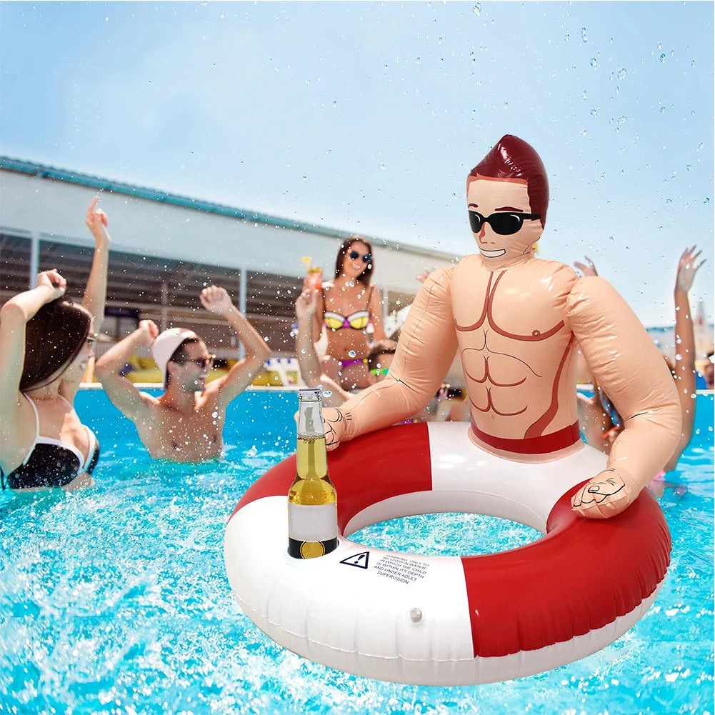 Muscle Men Blow Up Swim Tube Leakproof Swimming Rings Floaties with Cup Holder PVC Pool Floats for Kids Youth Adults