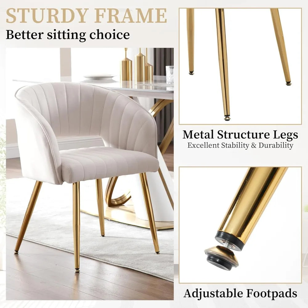 Modern Upholstered Tufted Vanity Chair Set, Gold Metal Legs Accent Armchair for Living Room