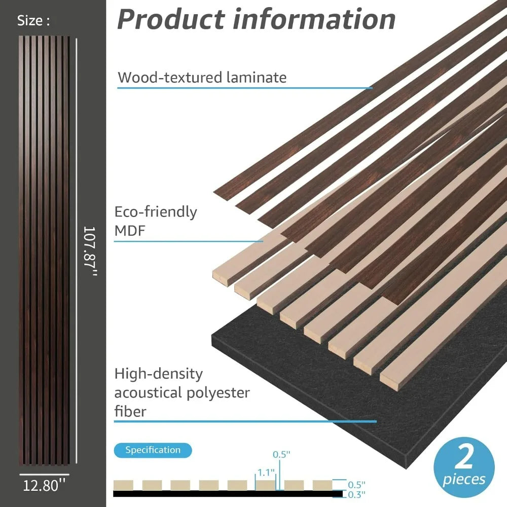 Art 3D Wall Panels: 108 x 13 Wooden Slat Wall Panels, 2-Pack/ 3D Soundproofing Acoustic Wall Panels, Large Size