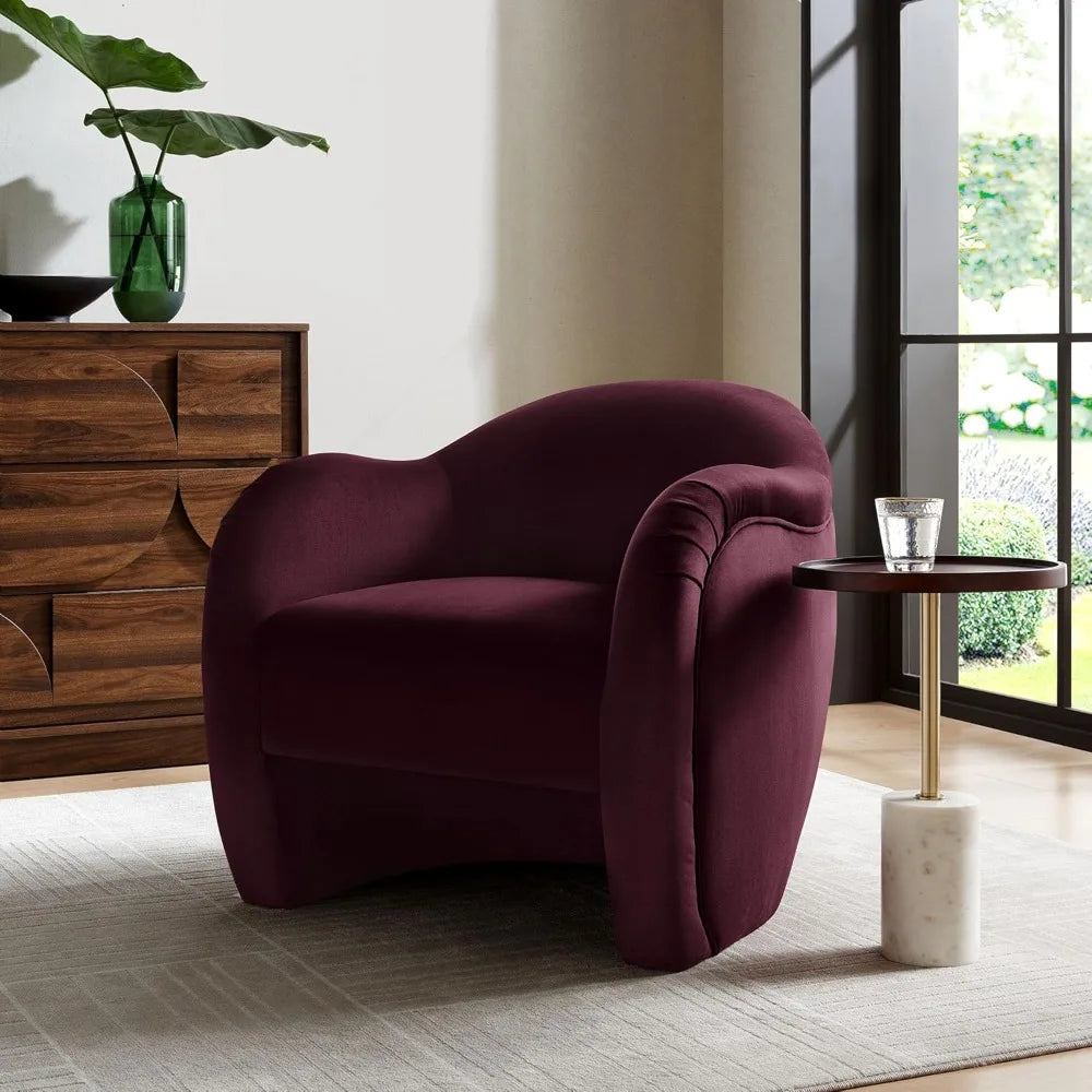 Barrel Chair with Performance Velvet Fabric in Mulberry – Upholstered Accent Armchair with Curved Backrest
