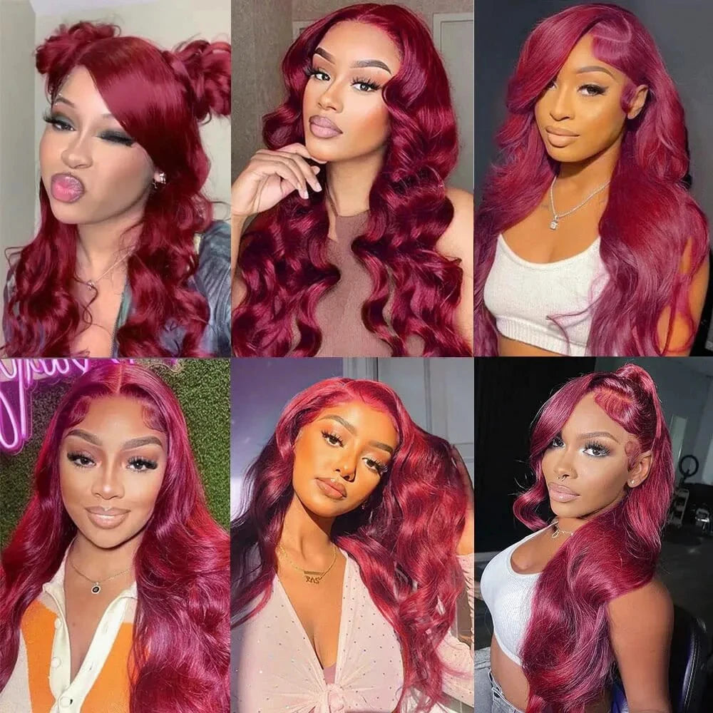 30 inch 99J Burgundy Lace Front Wigs Human Hair 13x6 Body Wave/ Lace Front Wigs/ Wine Red Lace Front Wig /180% Density