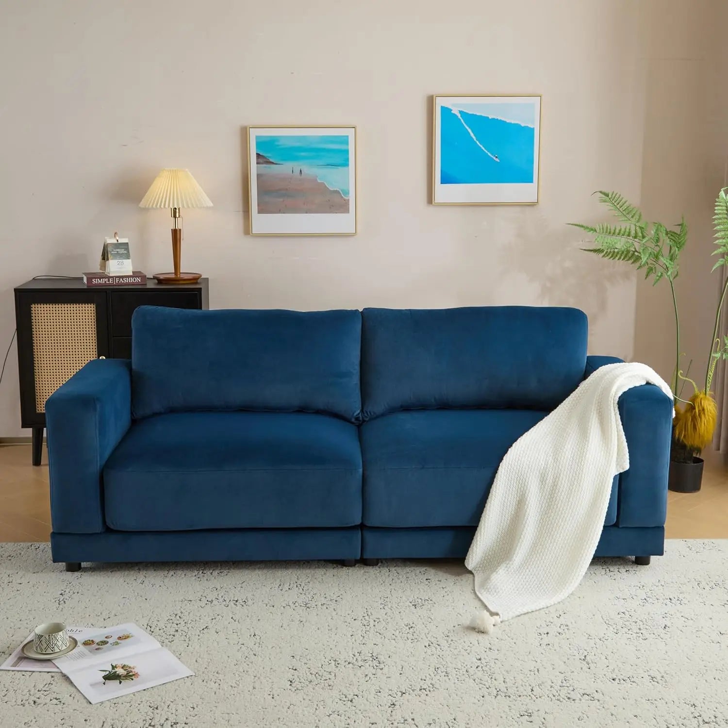 Modern 81" Square Arm Velvet 2-Seater Sofa with Wood Frame - Comfortable Loveseat