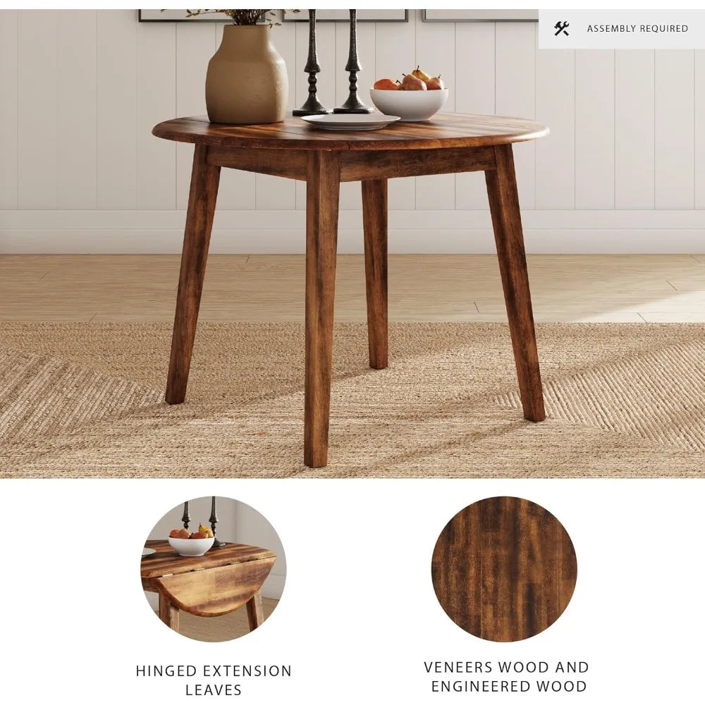 Berringer Dining Room Round Drop Leaf Table, Rustic Brown