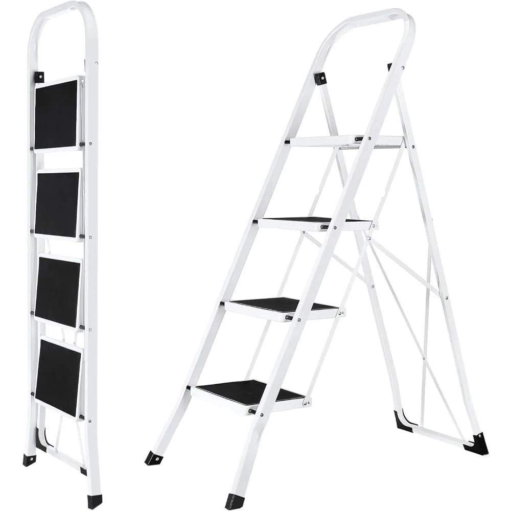 4 Step Folding Step- Stool/ Foldable for Adults with Handrails Heavy Duty Foldable Stepping Stool with Wide Anti-Slip Steps
