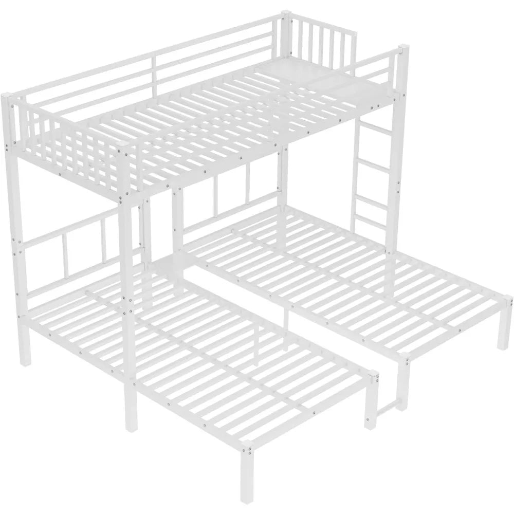 Sturdy Triple Bunk Bed for Three Children with Twin Mattresses, Safety Rails, and Access Ladder