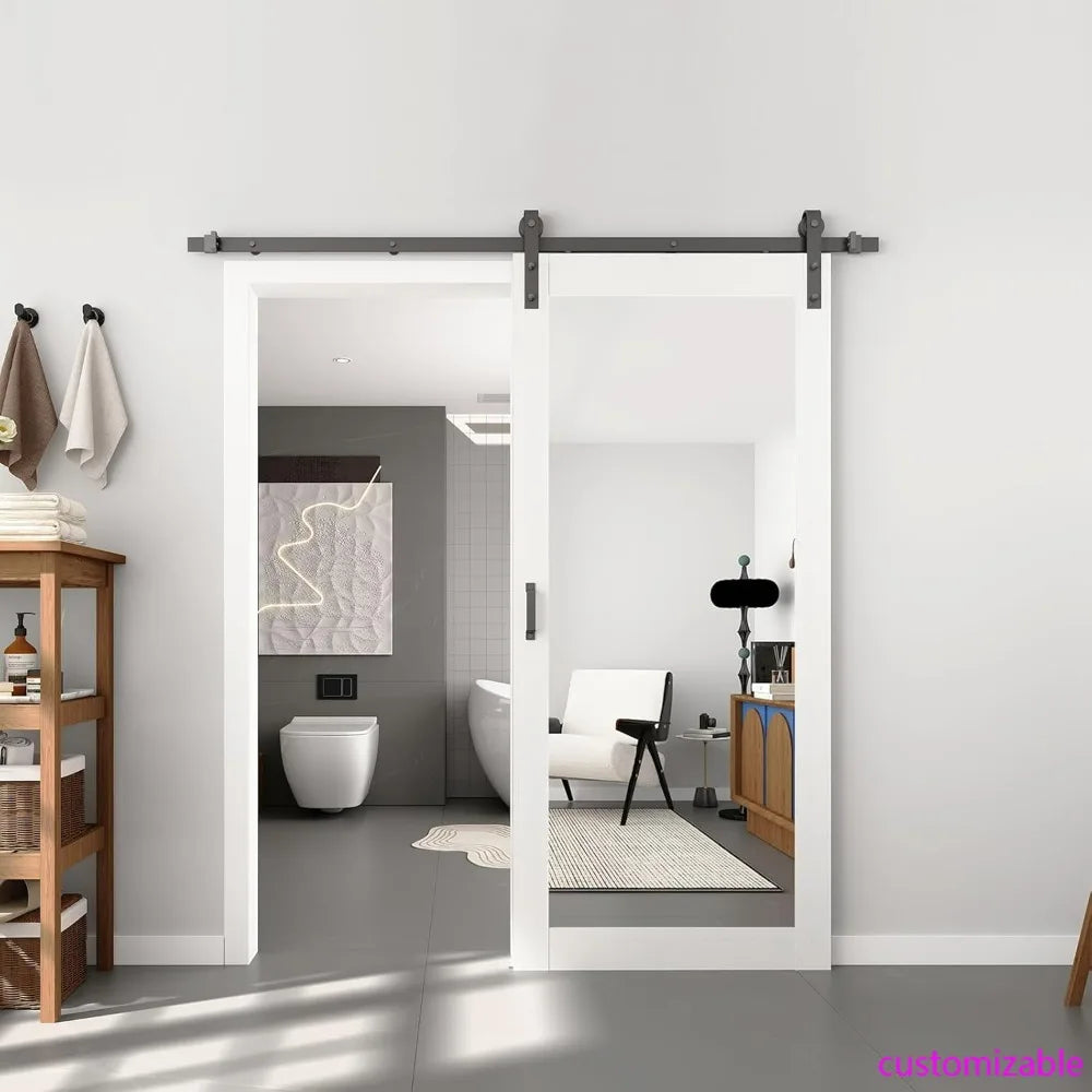 36" by 80" Solid Wood Mirrored Barn Door with 6.6 Feet Hardware Kit and Full-Length Mirror
