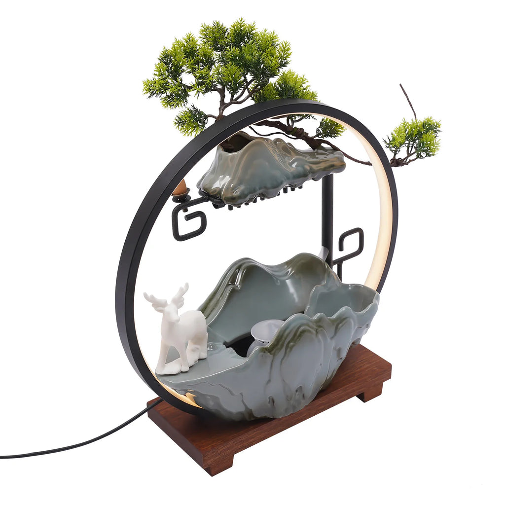 Modern Indoor Water Fountain with Mist Function & Touch Switch  - Aromatherapy Incense Burner, Relaxing Tabletop Waterfall Decor