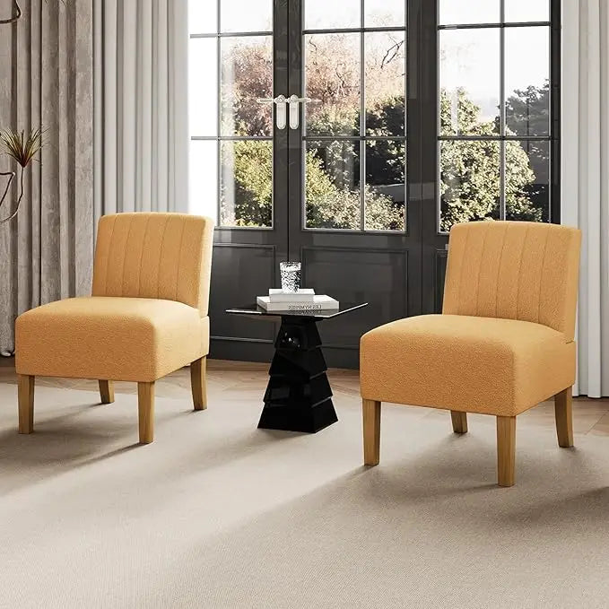 Armless Accent Chairs Set of 2 for Bedroom, Bedroom Chair for Bedroom Living Room Chair with Solid Wood Legs, Makeup Vanity Chair