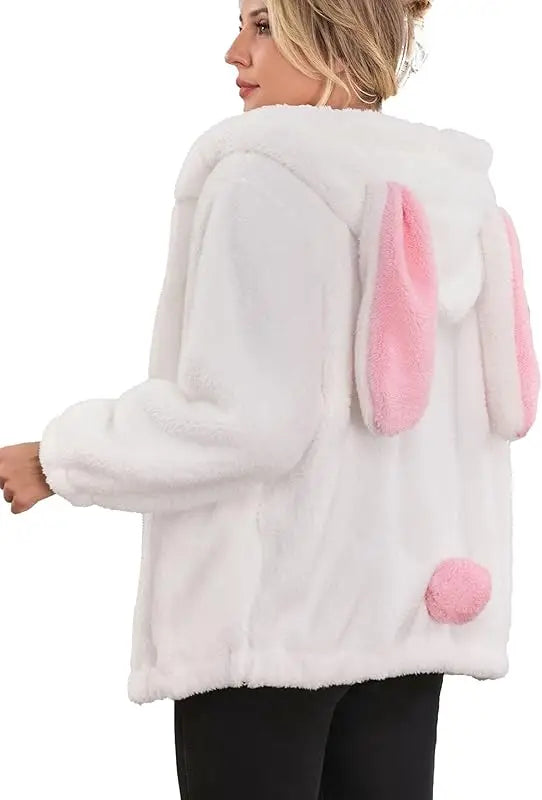 Fluffy Kawaii Bunny/Bear Hoodie Ears&Tail Animal Top/ Cute Rabbit Zip Jacket Winter Women/ Girl Sweet Sweater Coat