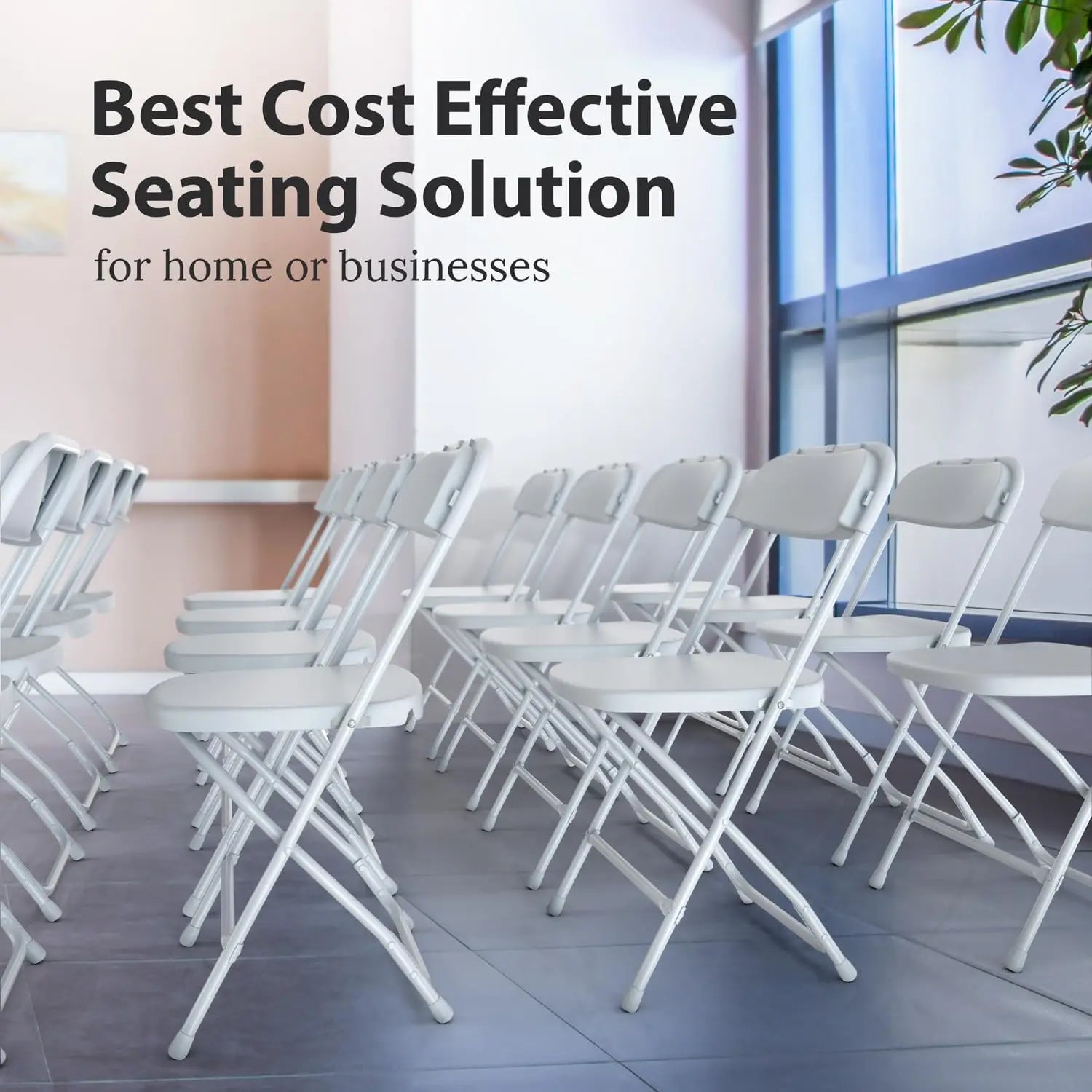 10 PACK White Foldable Plastic Chair, Folding & Stackable350 LBS Capacity, Steel, Frame Seats for Indoor Outdoor