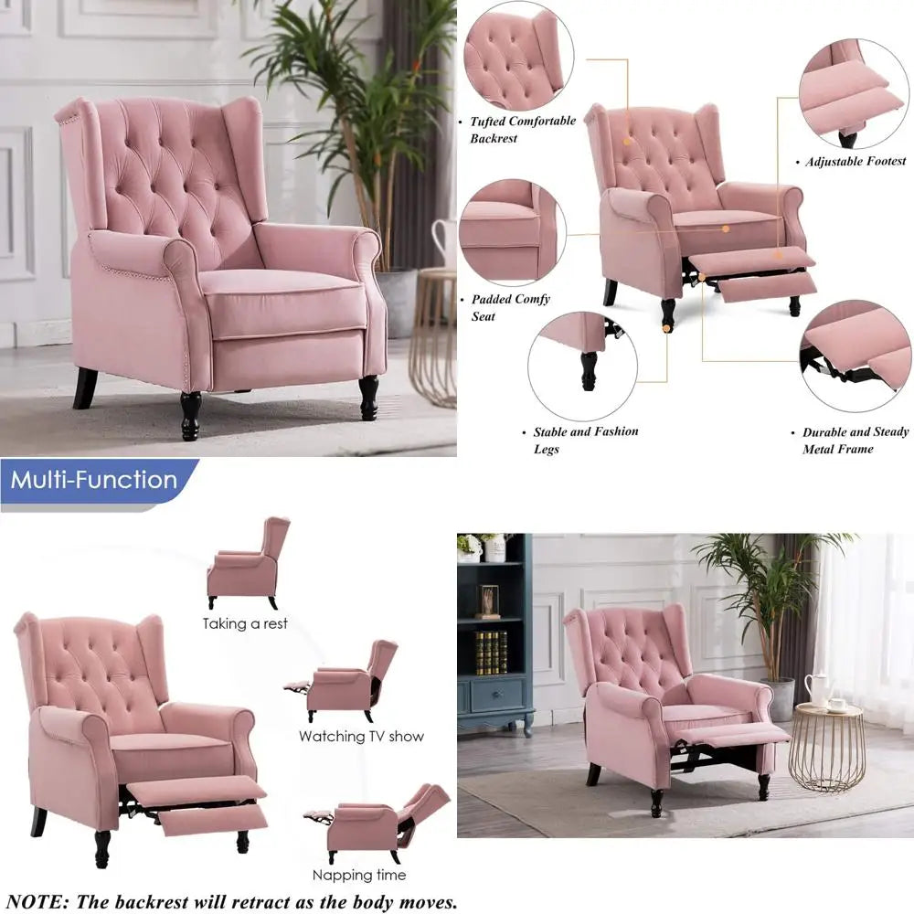 Velvet Tufted Push Back Arm Accent Chair/Recliner