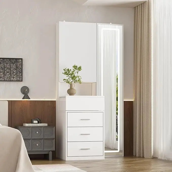 Makeup Vanity Desk with Mirror and Lights, Dressing Table， Vanity Desk , Storage Shelves, 3 Colors Lighting Full-Length