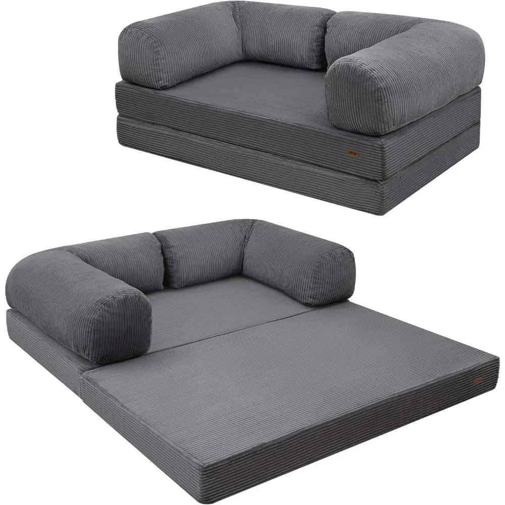 Futon Sofa Bed, 4-in-1 Floor Foldable Sofa Couch/Queen Bed with L-Shaped Armrests, Convertible Folding Chair Bed Sleeper
