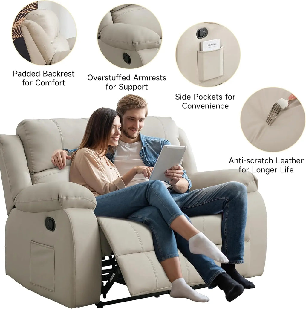 Reclining Loveseat Sofa Leather Recliner Couch 2 Seater Sofa, Home Theater Seating