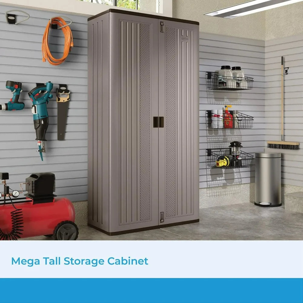 Mega Tall Storage Cabinet, 31 Cubic Feet, 3 Adjustable Shelves, Platinum and Slate Finish - Ideal for Garage or Basement
