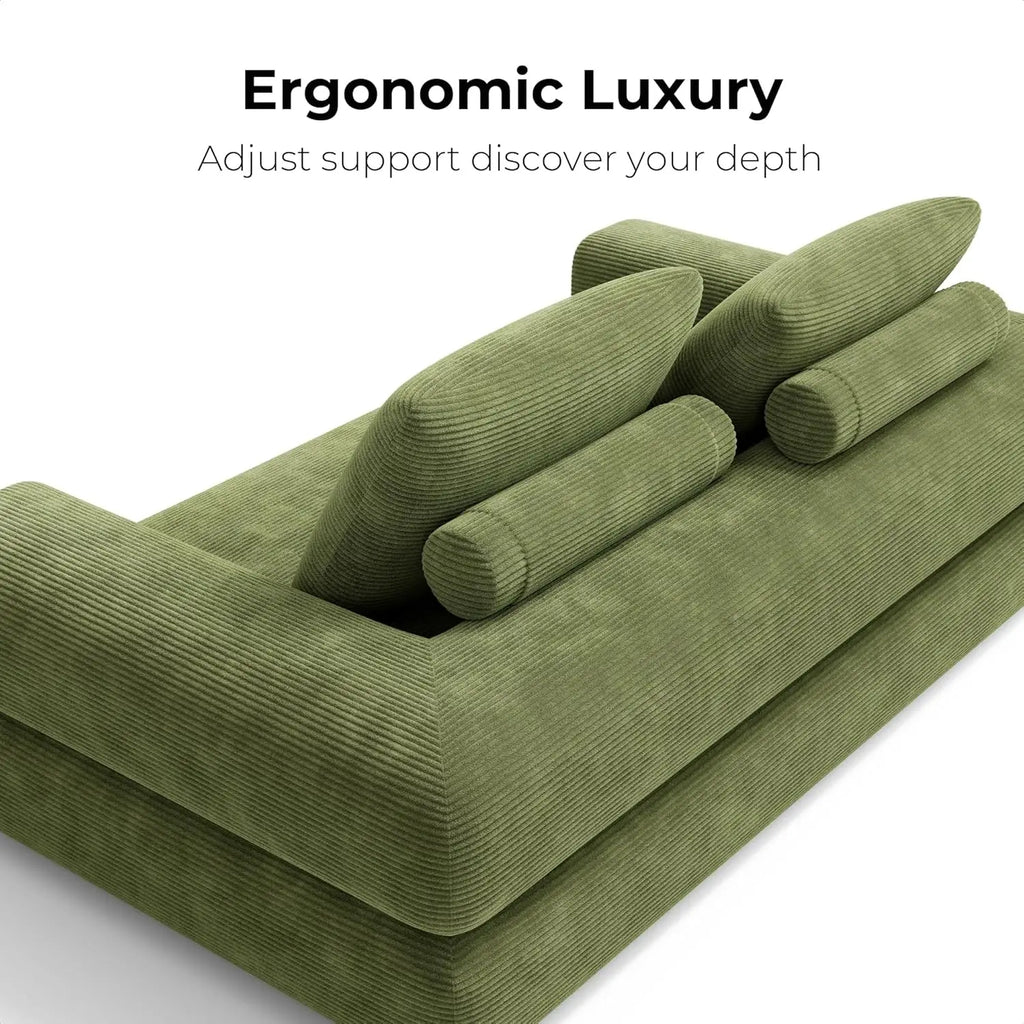 Convertible Sleeper Sofa Bed Floor Sofa 3-in-1 No Assembly, Foldable Mattress with Corduroy Upholstery Green, Dark Grey