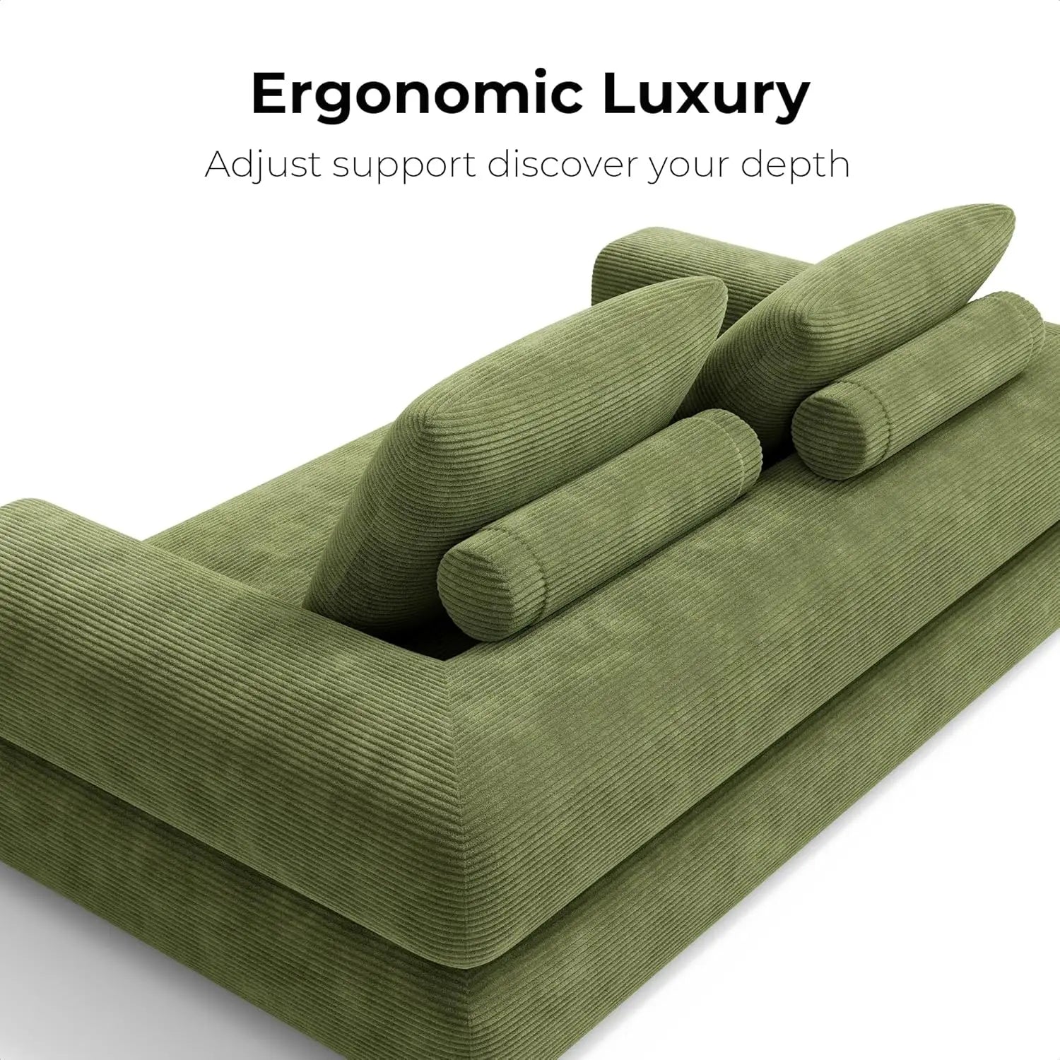 Convertible Sleeper Sofa Bed Floor Sofa 3-in-1 No Assembly, Foldable Mattress with Corduroy Upholstery Green, Dark Grey