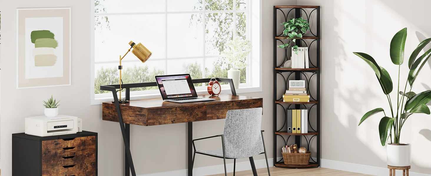 67 inch Tall Corner Shelf, 6 Tier Rustic Corner Bookshelf Bookcase, Storage Rack Standing Shelving Unit