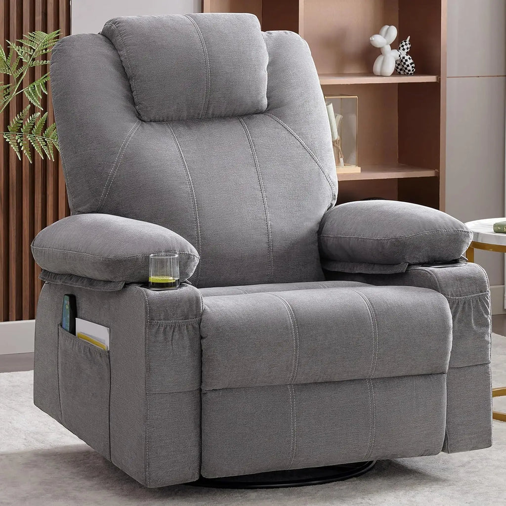 Swivel Rocker Recliner Chair with Heat and Massage, 360 Degree Swivel Recliner Chair