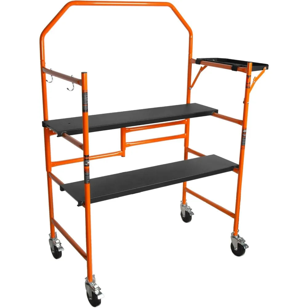 4-Foot Folding Scaffolding with 500 lbs Capacity, Safety Rail and Tool Shelf