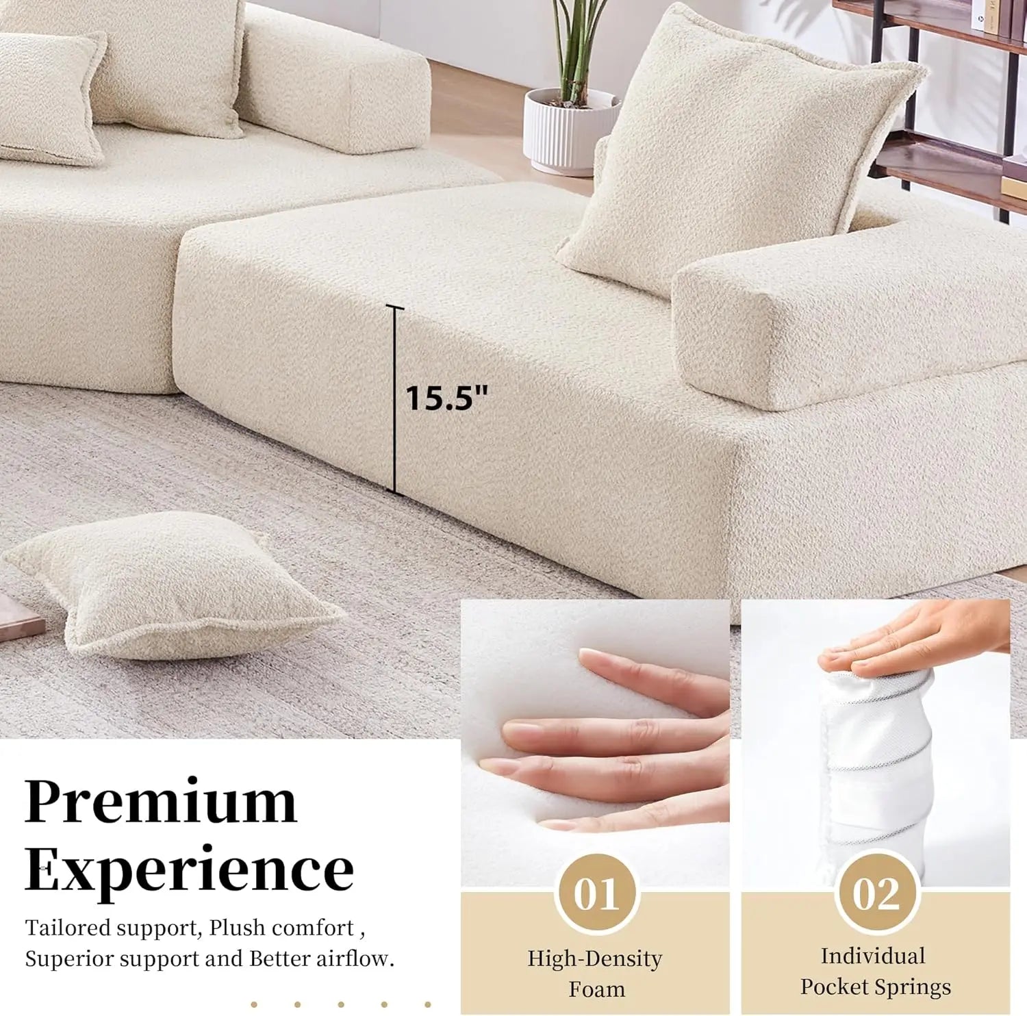 6-8 Seat Oversized Modular Sectional Sofa with Comfy Throw Pillows, U Shaped