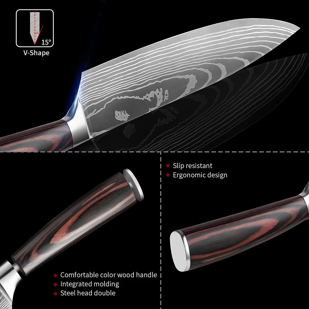 Kitchen Knife 6PCS Set Stainless Steel,Includes Chef's Knife, Bread, Boning Knife,Fruit Knife, with Stainless Steel Knife Holder